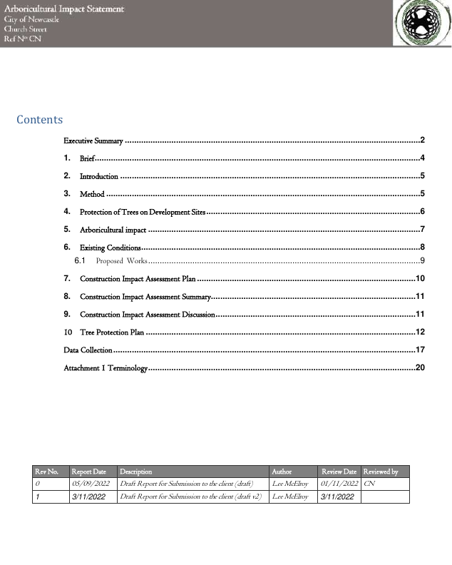 Example of an Arboricultural Impact Statement prepared for the City of Newcastle